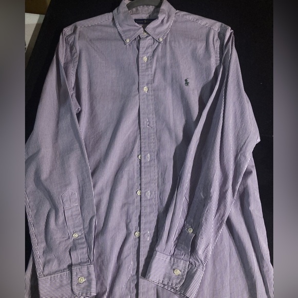Polo by Ralph Lauren Purple Pinstripe Button Down Long Sleeve Dress Shirt Size M - Picture 2 of 3